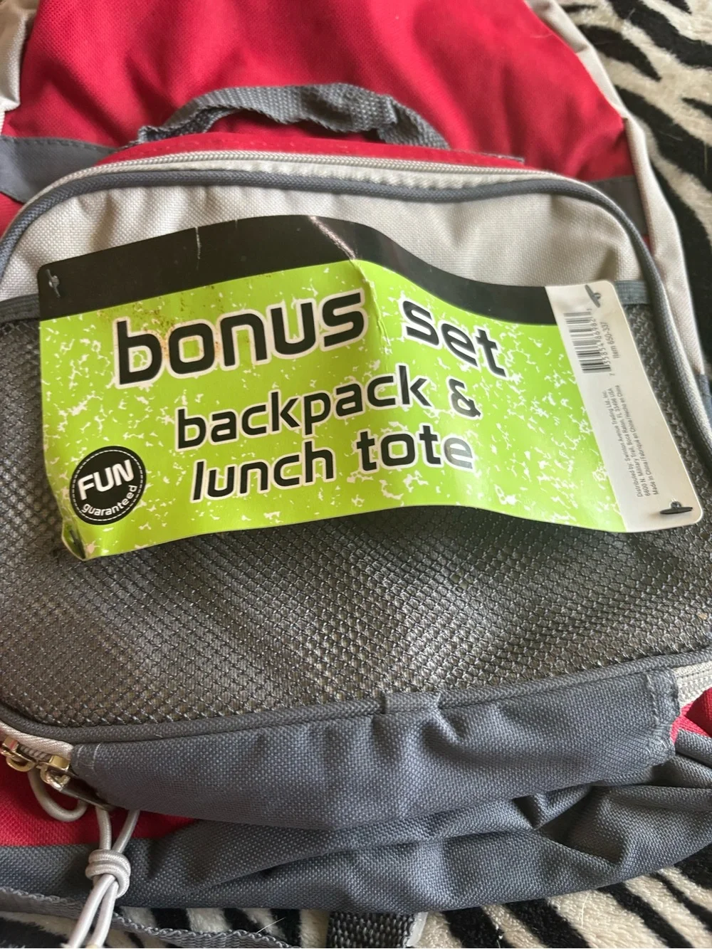 Red and Gray Bonus Set Backpack with Lunch Tote